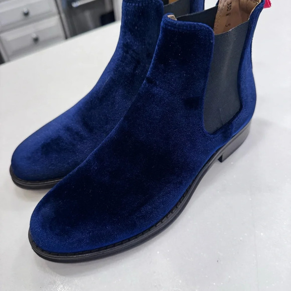 DEL TORO Blue Velvet Boots Leather Soles. Hand Made In Italy Sz 5 Fits Sz 6 - Picture 7 of 12